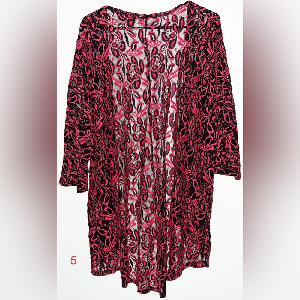 Lularoe Lindsay Kimono Black & Pink Lace Coverup Cardigan Sz Med *UPDATED* - Picture 1 of 14